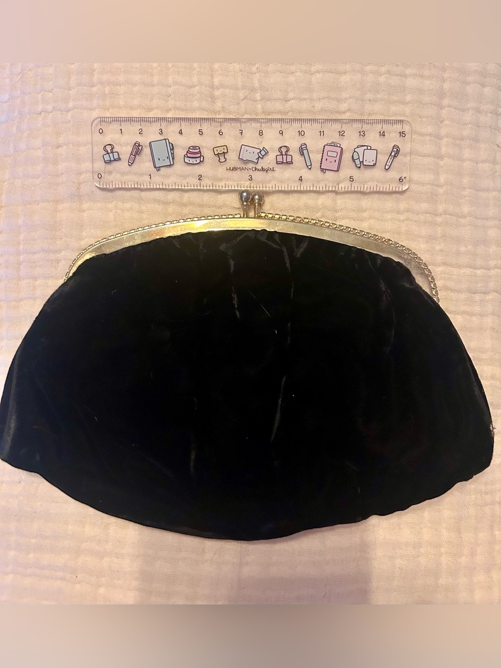 Vintage 1950s HL USA Harry Levine Black Velvet Rhinestone Evening Clutch Purse